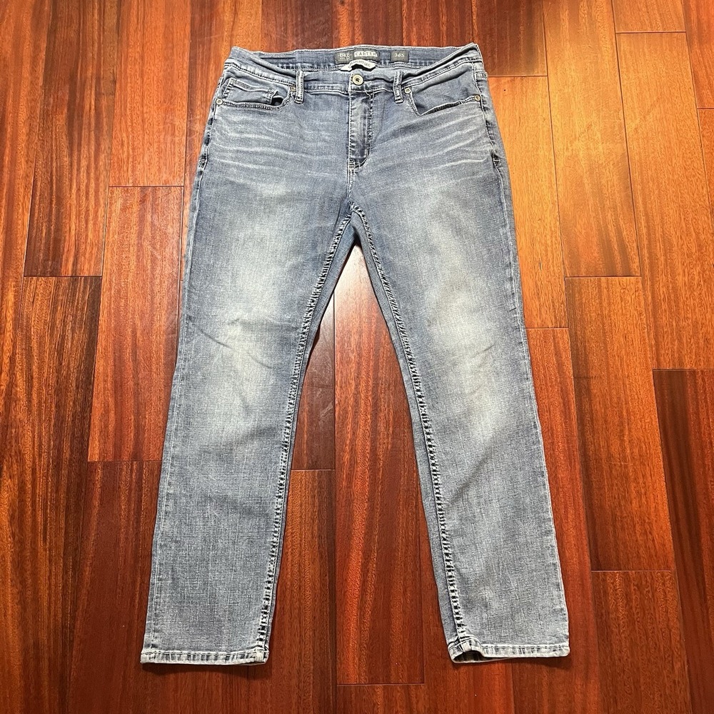 BKE Jeans Mens 36s 35x28 Carter Straight Leg Stretch Blue Light Wash GBS2796